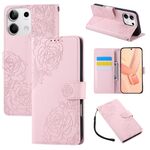 Custodia in pelle con 3 slot per carte di credito e motivo a fiori di rosa per Redmi Note 13 5G (rosa)