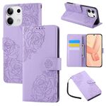 Custodia in pelle con 3 slot per carte di credito e motivo a fiori di rosa per Redmi Note 13 5G (viola)