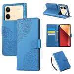 Custodia in pelle con 3 slot per carte di credito e motivo a fiori di rosa per Redmi Note 13R Pro (blu)