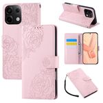 Custodia in pelle con 3 slot per carte di credito e motivo a fiori di rosa per Redmi Note 13 Pro 5G (rosa)