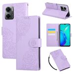 Custodia in pelle con 3 slot per carte di credito e motivo a fiori di rosa per Redmi 10 5G (viola)