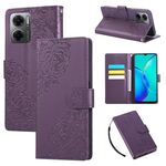 Custodia in pelle con 3 slot per carte di credito e motivo a fiori di rosa per Redmi 10 5G (viola scuro)