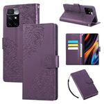 Custodia in pelle con 3 slot per carte di credito e motivo a fiori di rosa per Redmi 10 4G (viola scuro)