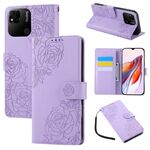 Custodia in pelle con 3 slot per carte di credito e motivo a fiori di rosa per Redmi 10A 4G (viola)