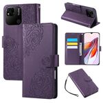 Custodia in pelle con 3 slot per carte di credito e motivo a fiori di rosa per Redmi 10A 4G (viola scuro)