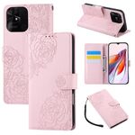 Custodia in pelle con 3 slot per carte di credito e motivo a fiori di rosa per Redmi 10C 4G Global / 10 India (rosa)