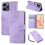 Custodia in pelle con 3 slot per carte di credito e motivo a fiori di rosa per Redmi 12 4G / 5G / Note 12R (viola)