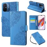 Custodia in pelle con 3 slot per carte di credito e motivo a rose in rilievo per Redmi 11A 4G Global (blu)