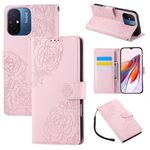 Custodia in pelle con 3 slot per carte di credito e motivo a fiori di rosa per Redmi 11A 4G Global (rosa)