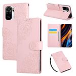 Custodia in pelle con 3 slot per carte di credito e motivo a rose in rilievo per Redmi Note 10 4G / 10S (rosa)