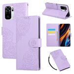 Custodia in pelle con 3 slot per carte di credito e motivo a rose in rilievo per Redmi Note 10 4G / 10S (viola)