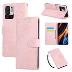 Custodia in pelle con 3 slot per carte di credito e motivo a fiori di rosa per Redmi Note 10 5G / Poco M3 Pro (rosa)