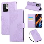 Custodia in pelle con 3 slot per carte di credito e motivo a fiori di rosa per Redmi Note 10 5G / Poco M3 Pro (viola)