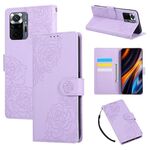 Custodia in pelle con 3 slot per carte di credito e motivo a fiori di rosa per Redmi Note 10 Pro / 10 Pro Max (viola)