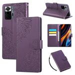 Custodia in pelle con 3 slot per carte di credito e motivo a fiori di rosa per Redmi Note 10 Pro / 10 Pro Max (viola scuro)