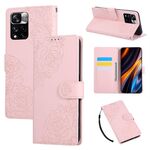 Custodia in pelle con 3 slot per carte di credito e motivo a fiori di rosa per Redmi Note 11 Pro+ (rosa)
