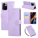 Custodia in pelle con 3 slot per carte di credito e motivo a fiori di rosa per Redmi Note 11 Pro+ (viola)