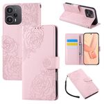 Custodia in pelle con 3 slot per carte di credito e motivo a fiori di rosa per Redmi Note 12 Turbo / Poco F5 (rosa)