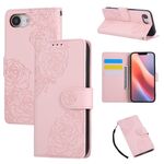 Custodia in pelle con 3 slot per carte di credito e motivo a fiori di rosa per iPhone 16e (rosa)