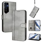 Custodia per telefono in pelle retrò con fibbia a 2 linee per Tecno Pova Neo (grigio)