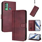 Custodia in pelle retrò con fibbia a giunzione per Tecno Spark 7P (rosso vino)