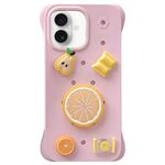 Custodia antiurto per iPhone 16 Plus con fori colorati fai da te e motivo a frutta (rosa)