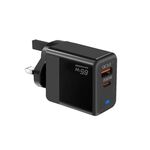 Caricabatterie GaN PD 45W + protocollo QC3.0 USB completamente compatibile per MacBook, spina UK (nero)