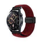 Cinturino per orologio in nylon intrecciato con fibbia magnetica da 22 mm (nero e rosso)