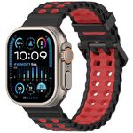 Cinturino per Apple Watch 46mm / 49mm / 45mm / 44mm in silicone bicolore con doppia fila di fori (nero e rosso)