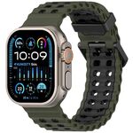 Cinturino per Apple Watch 46 mm / 49 mm / 45 mm / 44 mm in silicone bicolore con doppia fila di fori (verde militare e nero)