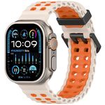 Cinturino per Apple Watch 46 mm / 49 mm / 45 mm / 44 mm in silicone bicolore con doppia fila di fori color oceano (arancione chiaro)