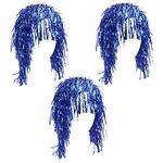 3 pezzi Parrucche da discoteca per cosplay, cappellini da festa lucidi con lamina e decorazioni divertenti per feste (blu zaffiro)