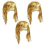 3 pezzi Parrucche da discoteca per cosplay, cappellini da festa lucidi con lamina, decorazioni festive per atmosfere divertenti (oro)