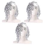 3 pezzi Parrucche da discoteca per cosplay, cappellini da festa lucidi con lamina, decorazioni festive per atmosfere divertenti (argento)