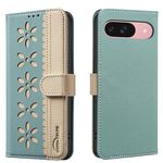 For Google Pixel 8 Pro Splicing Color Hollow Flower Pattern RFID Leather Phone Case(Green)
