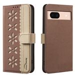 For Google Pixel 8A Splicing Color Hollow Flower Pattern RFID Leather Phone Case(Brown)
