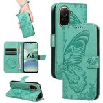 For Redmi A5 4G 173.3mm Swallowtail Butterfly Embossed Leather Phone Case(Green)