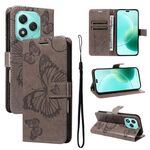 For Honor 400 Lite 3D Butterfly Embossed Pattern Flip Leather Phone Case(Grey)