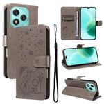 For Honor 400 Lite Cat and Bee Embossed Flip Leather Phone Case(Grey)