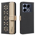 For Infinix Note 40 4G Splicing Color Hollow Flower Pattern RFID Leather Phone Case(Black)