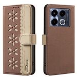 For Infinix Note 40 4G Splicing Color Hollow Flower Pattern RFID Leather Phone Case(Brown)
