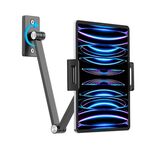 Supporto universale per tablet e cellulare da 4,7-12,9 pollici, con rotazione a 360°, pieghevole, da parete, con clip (grigio scuro)