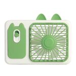 Cute Cartoon Kitten Camera Handheld Large Wind Rechargeable Fan With Stand Desktop Fan(Green)