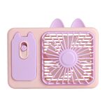 Ventilatore da tavolo portatile, grande, ricaricabile, con supporto, a forma di gattino con telecamera e cartone animato (viola)