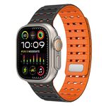 Cinturino in silicone magnetico traspirante bicolore per Apple Watch 46 mm / 49 mm / 45 mm / 44 mm (nero e arancione)