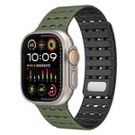 Cinturino in silicone magnetico traspirante bicolore per Apple Watch 46 mm / 49 mm / 45 mm / 44 mm (verde militare nero)
