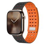 Cinturino in silicone magnetico traspirante bicolore per Apple Watch 42 mm / 41 mm / 40 mm / 38 mm (nero e arancione)