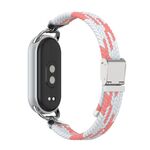 Per Xiaomi Smart Band 10/9/8 Cinturino per orologio in nylon intrecciato a due sezioni con testa in metallo (rosa e bianco)