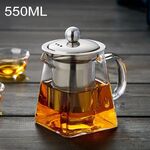 Teiera con filtro in vetro trasparente resistente al calore in acciaio inossidabile, capacità: 550 ml