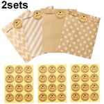 2 set di adesivi per sacchetti di carta kraft con imballaggio a punti d'onda Sacchetti regalo per imballaggio di cottura fai-da-te (G4-41 + adesivo Merci)